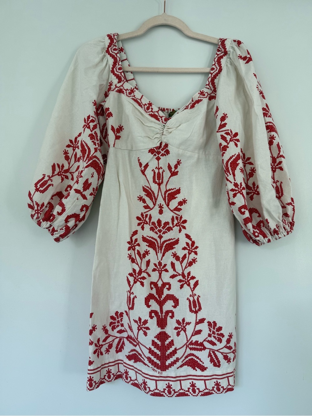 FARM Rio Ivory Mini Dress with Red Embroidered Florals